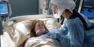 Grey's Anatomy Teddy checks Meredith's vitals as she has a ventilator from COVID