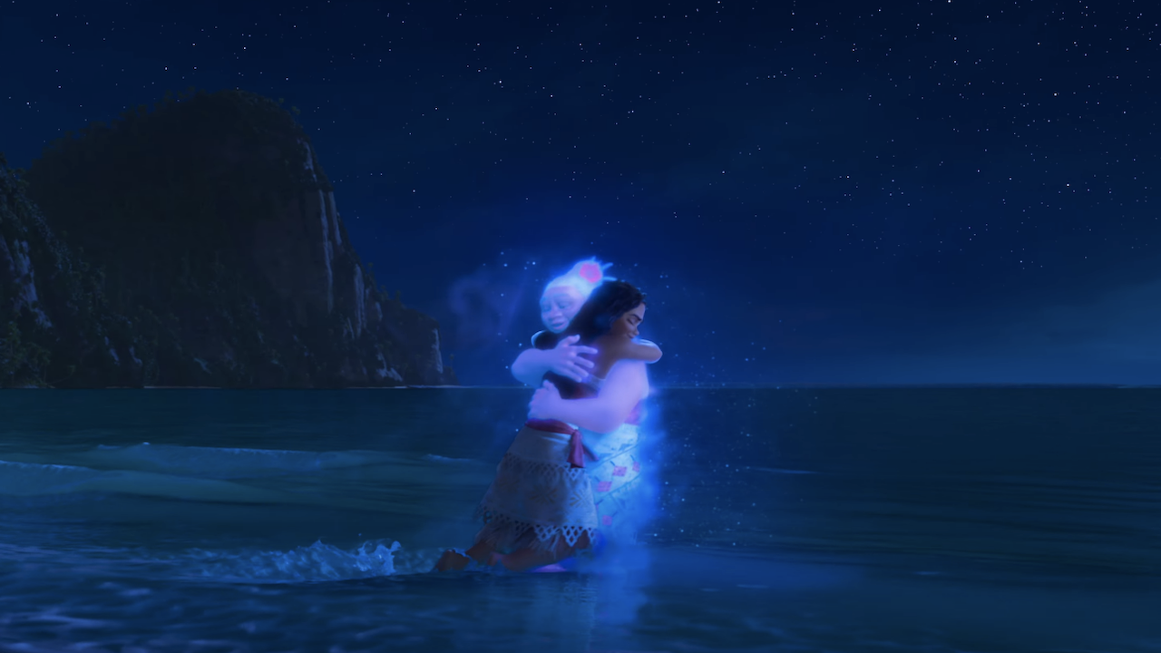 Moana hugging her grandma in Moana 2