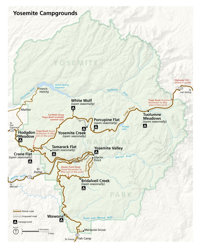 A map of Yosemite National Park that show the rivers that exist today.