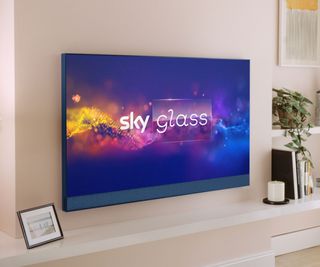 The Sky Glass TV mounted on a wall