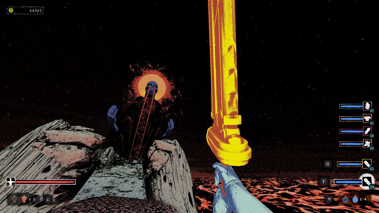 Looking up at demon tower while holding guts sword