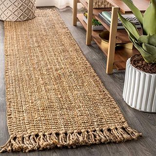 Jonathan Y Nrf103a-2 Para Hand Woven Chunky Jute With Fringe Area-Rug, Bohemian, for Bedroom, Kitchen, Living Room,2 X 8,natural