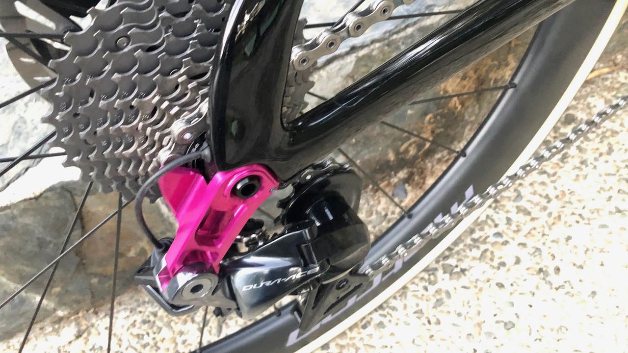 Cannondale designed a direct mount rear derailleur mount for the SystemSix with an integrated chain catcher