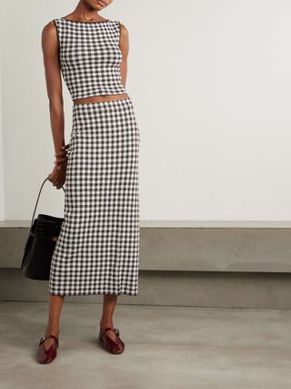 Karina Gingham Jacquard-Knit Midi Skirt