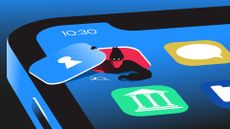 A vector illustration of a hacker climbing out off an app on a smartphone