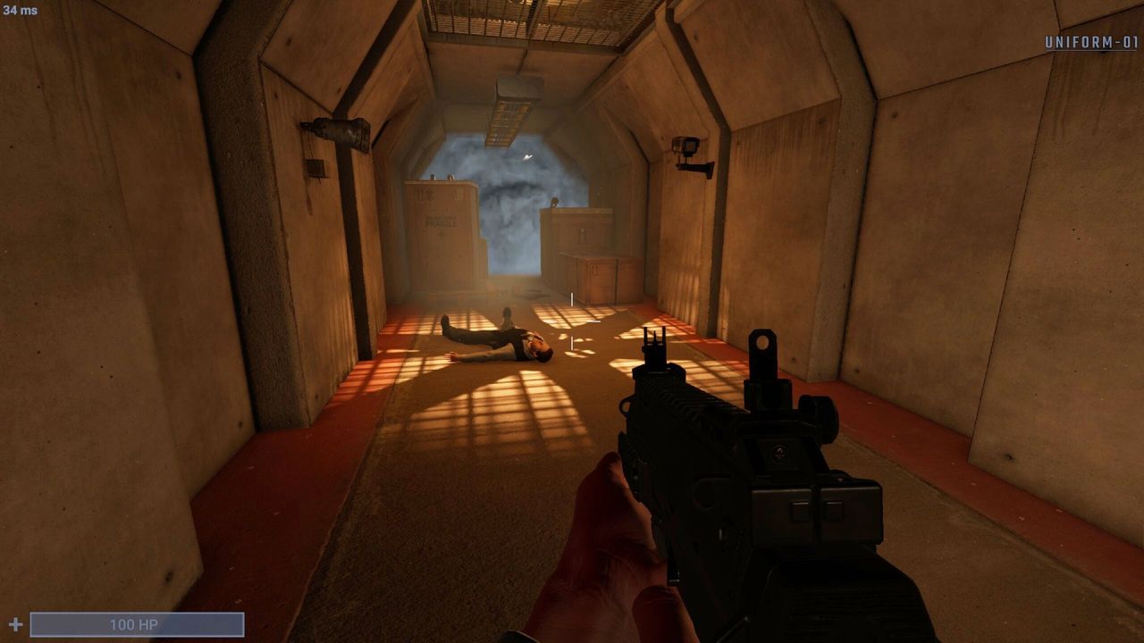 A dead body lying in a corridor