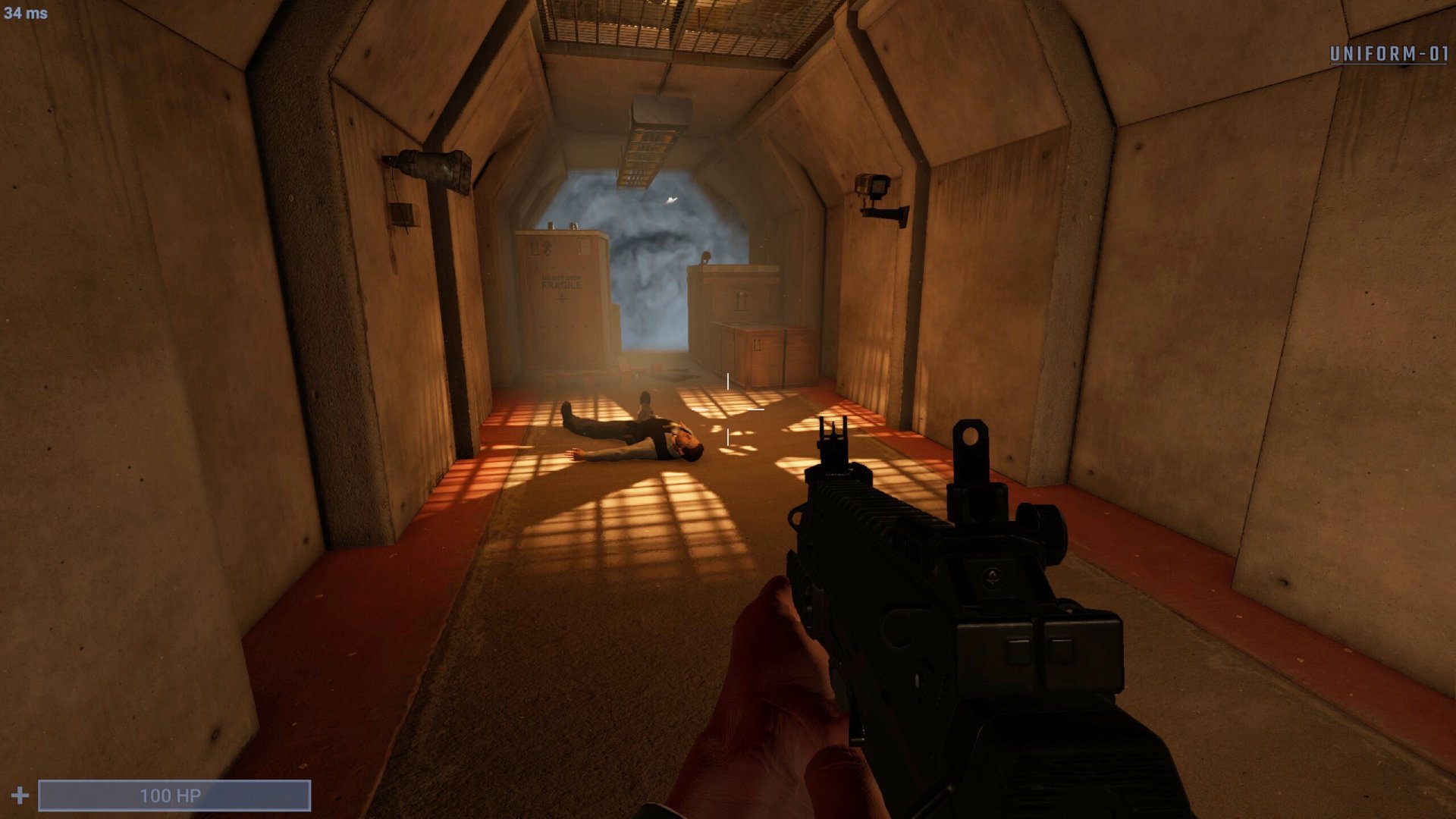 A dead body lying in a corridor