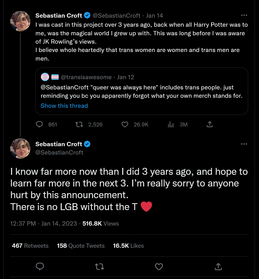 Sebastian Croft tweets trans rights