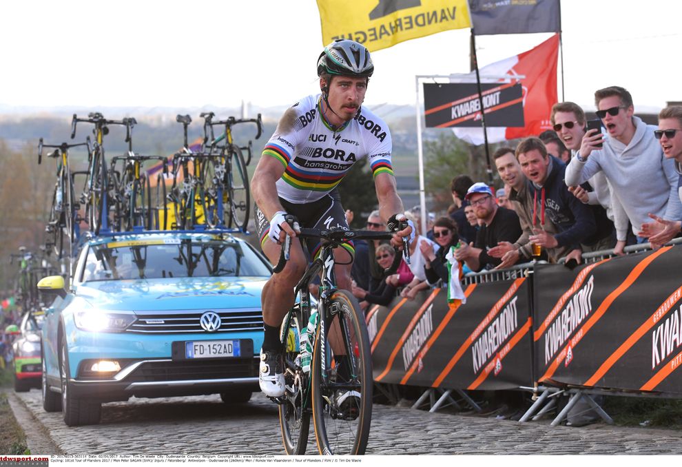 Peter Sagan (Bora-Hansgrohe) saw his Flanders go up in smoke after a crash