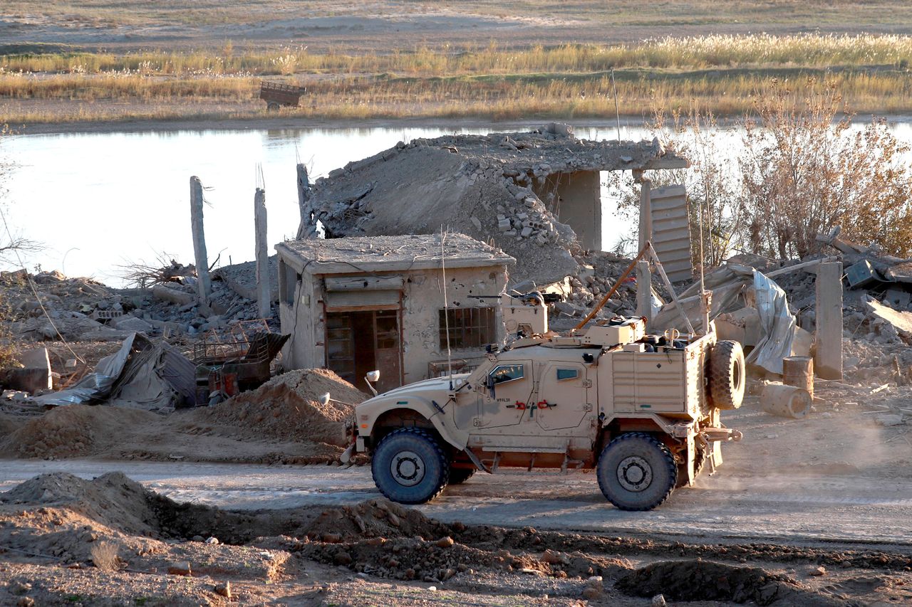 A US army vehicle supporting the Syrian Democratic Forces in eastern Syria, on December 15, 2018.