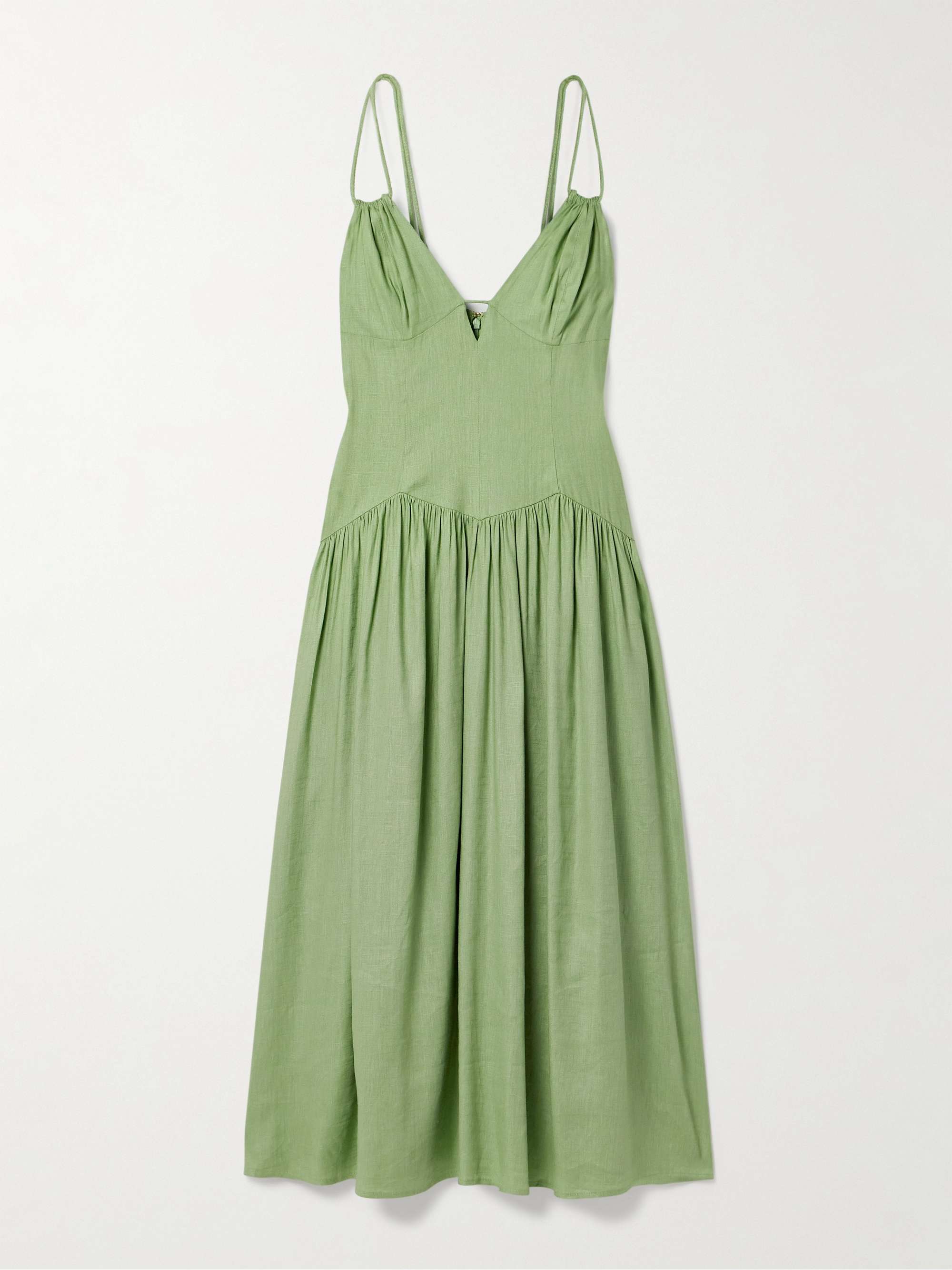 Darcey Gathered Linen-Blend Midi Dress