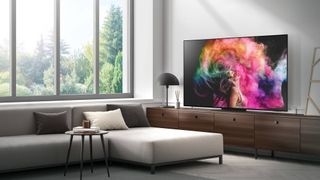 Labor Day TV sales Samsung S95C OLED TV in a living room