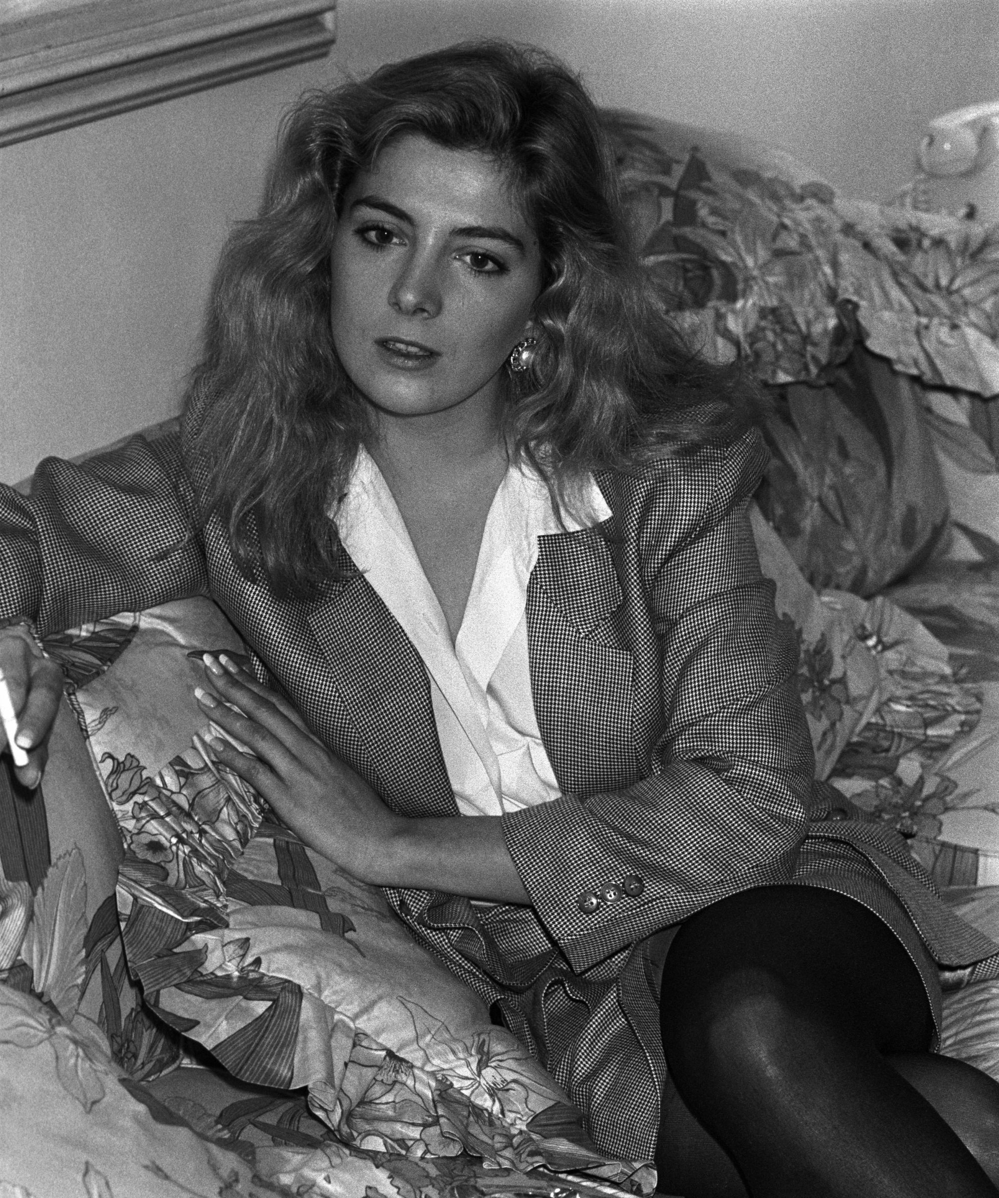 natasha richardson on her floral sofa