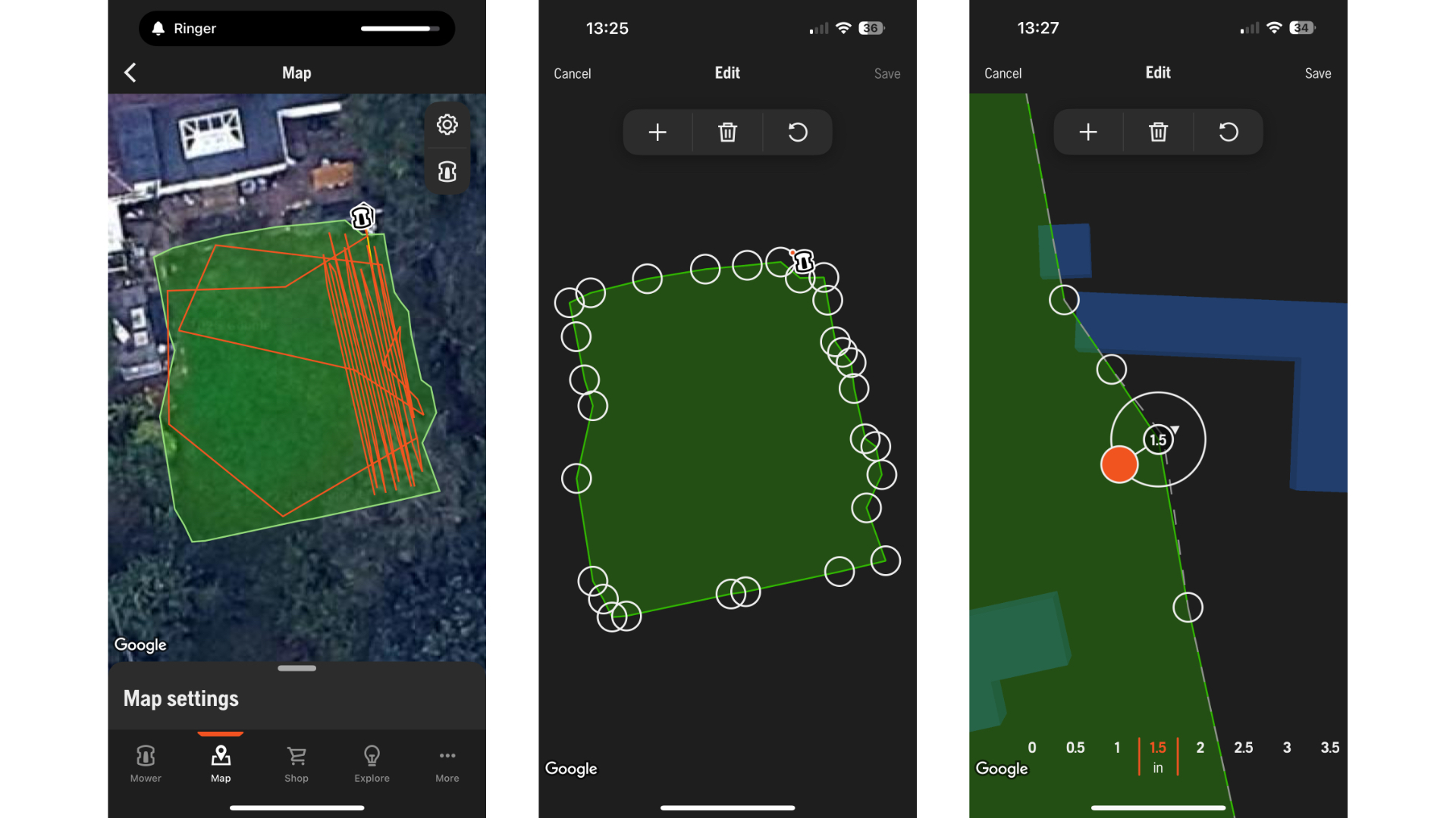 Screenshots from Husqvarna Automower app