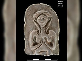 A carving found during excavations may show a fertility goddess.