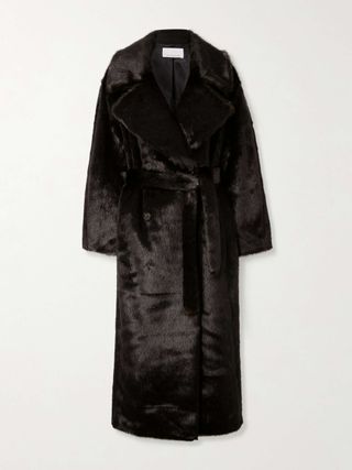 Joni Oversized Belted Double-Breasted Faux Fur Coat