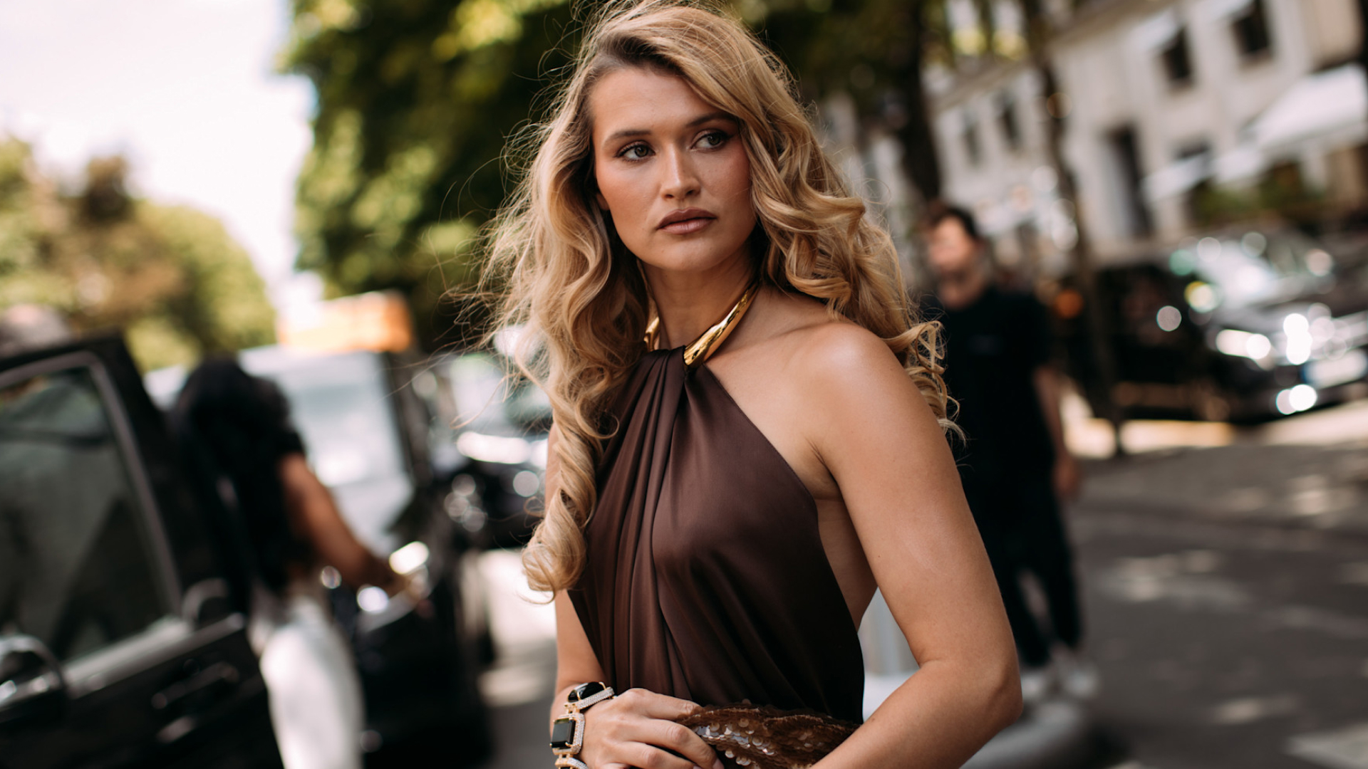 A guest wearing a halter neck top.