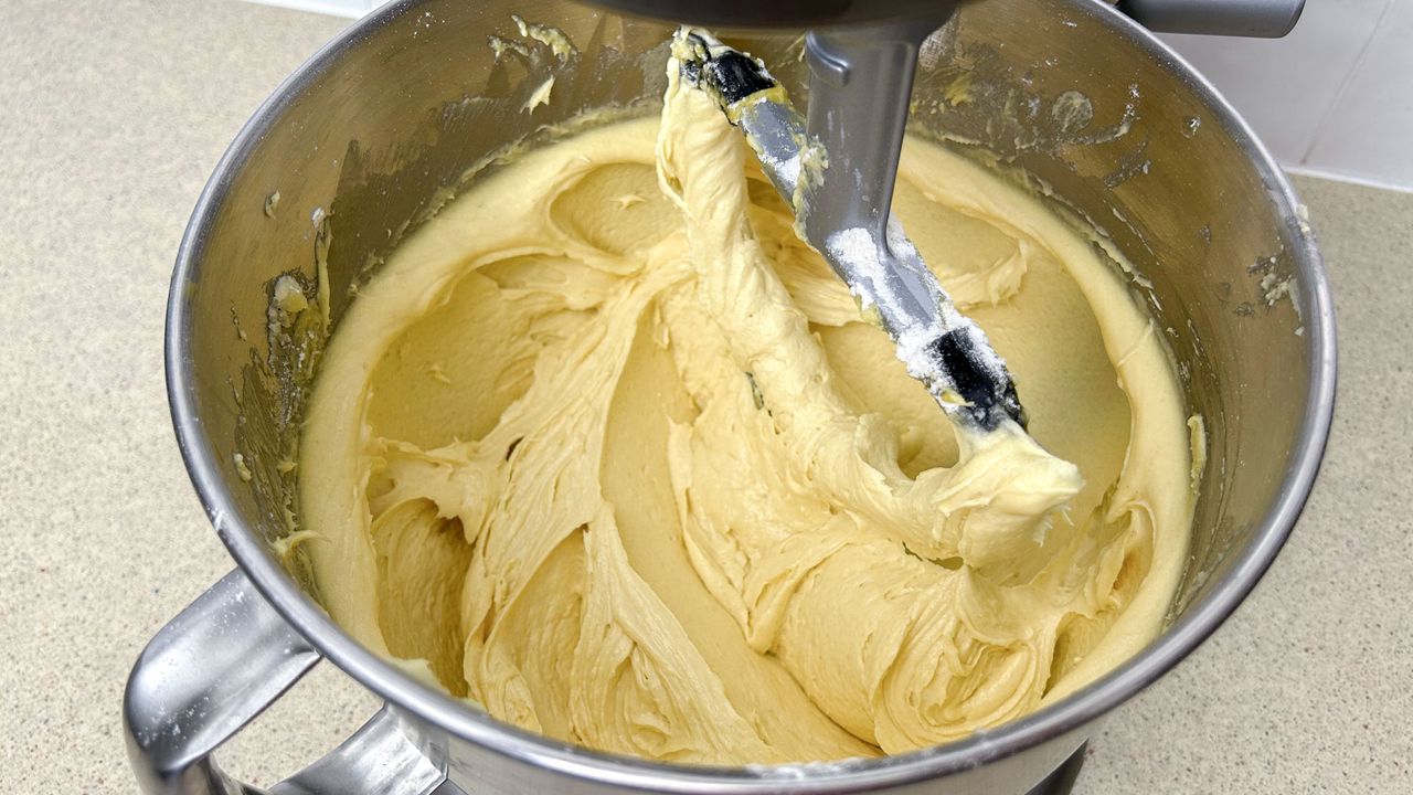 Cake batter made in the KitchenAid 7-Quart Stand Mixer
