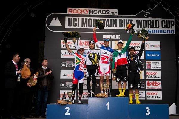 The elite men's podium in Houffalize