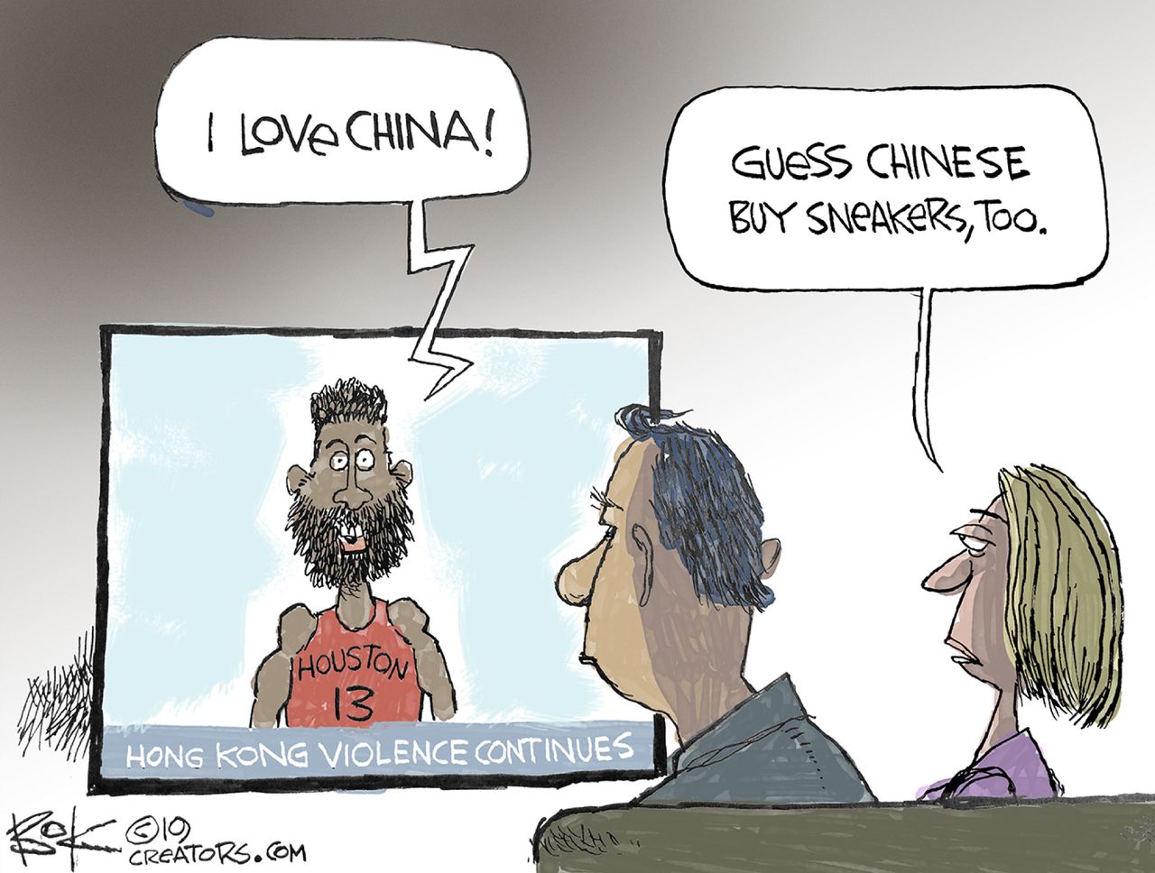 Political Cartoon World China Hong Kong Violence NBA