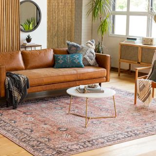 Wayfair living room rug in burnt orange with a vintage faded look