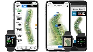 Golfshot GPS functionality shown on iPhones