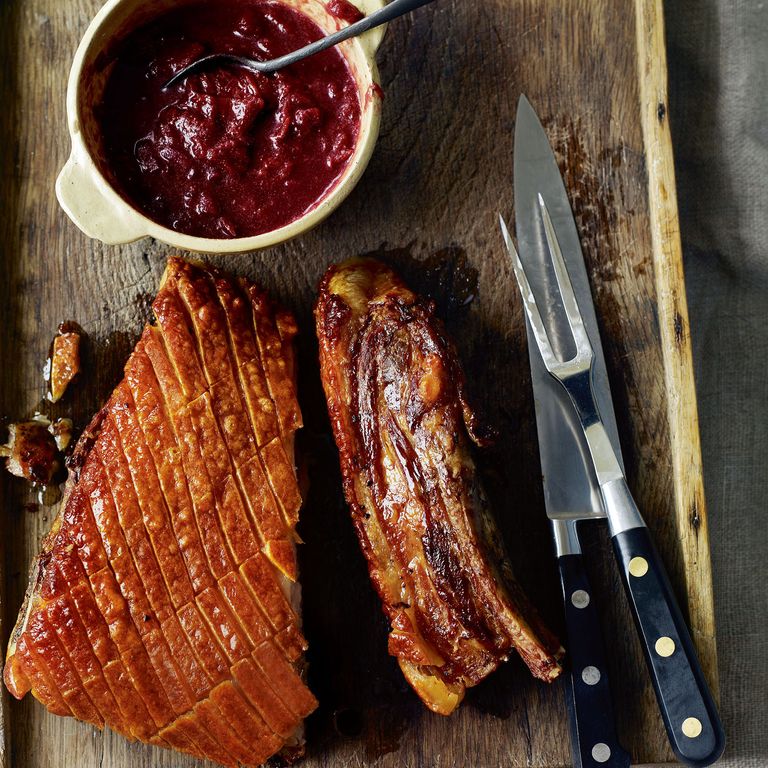 Slow-Roast Pork Belly with Warm Plum and Pork Chutney Recipe-recipe ideas-new recipes-woman and home