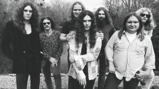 Lynyrd Skynyrd in June 1974. (from left) Collins, Billy Powell, Van Zant, Rossington, Artimus Pyle, Ed King and Leon Wilkeson.