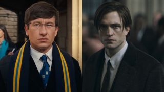 From left to right: a screenshot of Barry Keoghan in Saltburn and a press image of Robert Pattinson in The Batman.