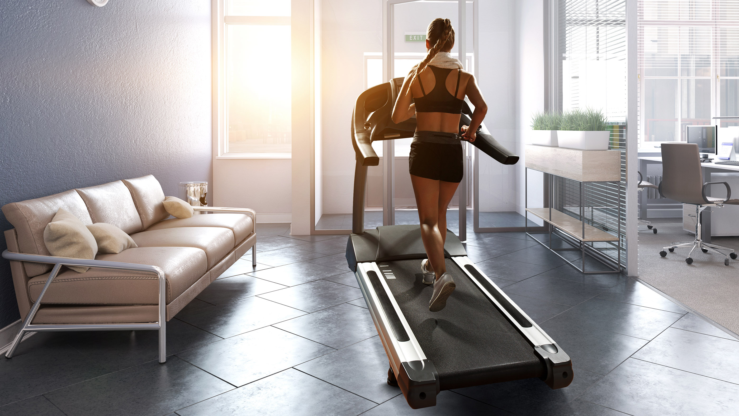 Woman running on treadmill