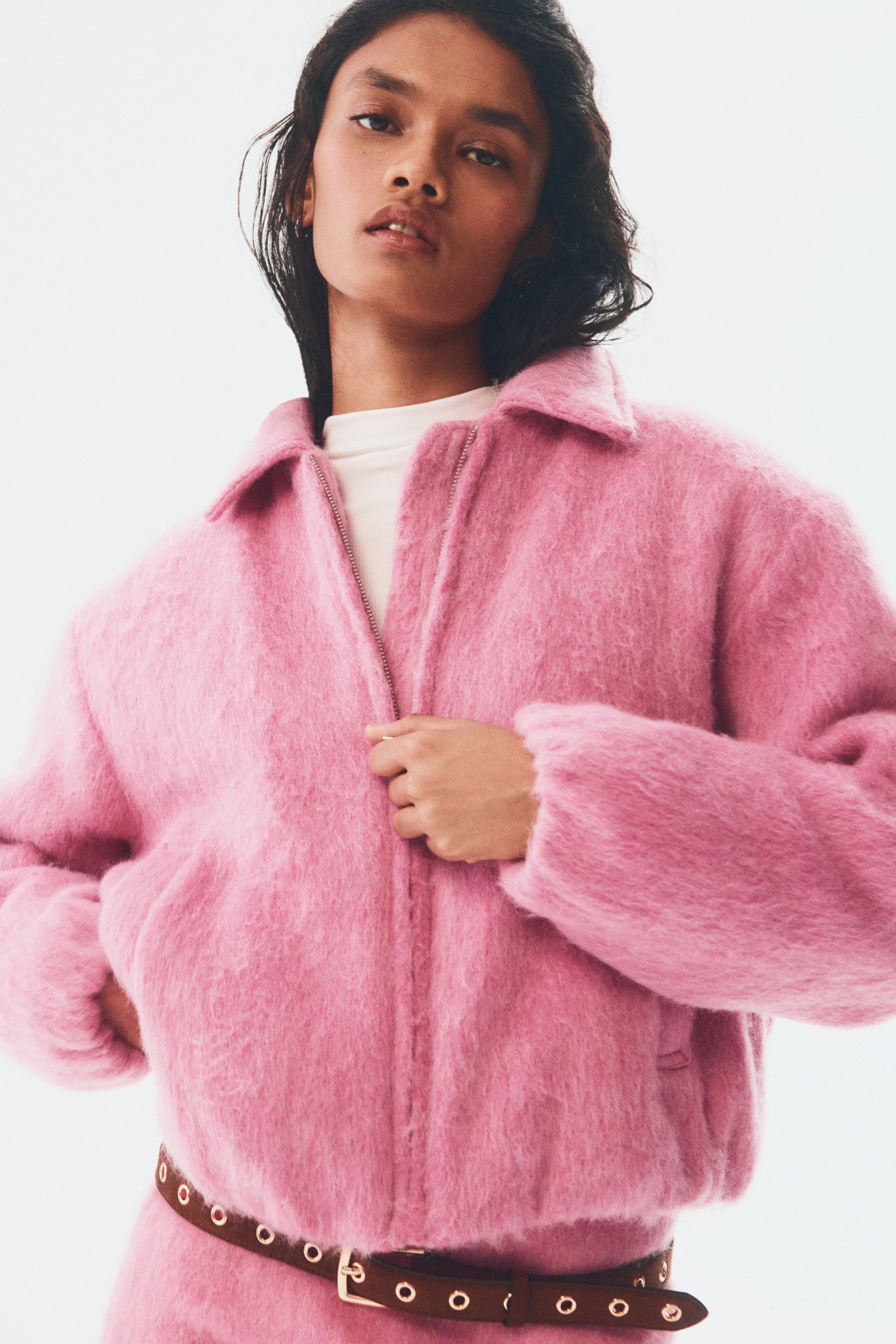 Wool-Blend Bomber Jacket - Pink