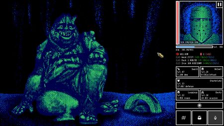 A strange monster sits in a dark dungeon