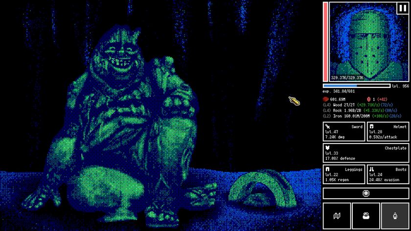 A strange monster sits in a dark dungeon