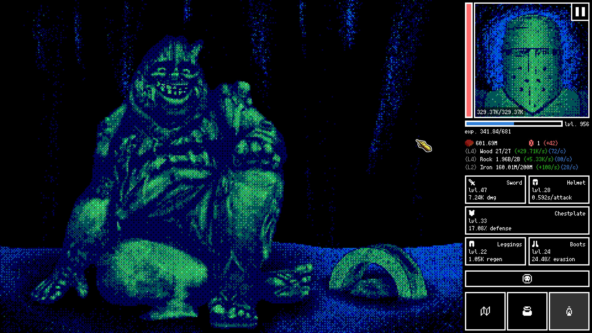 A strange monster sits in a dark dungeon