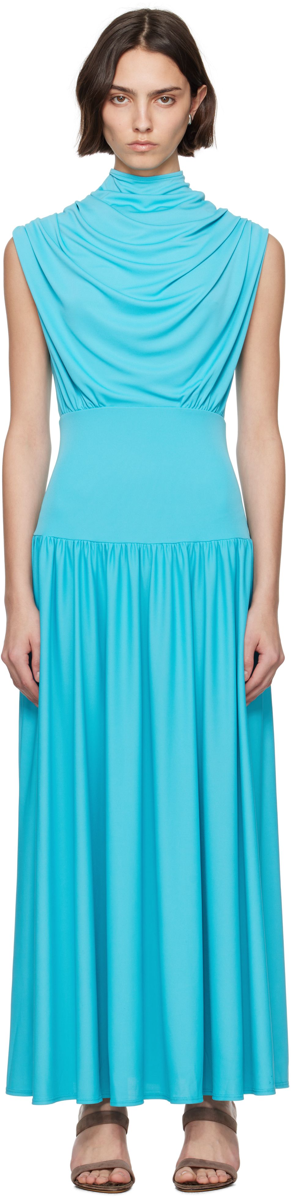 Blue Victoria Draped Maxi Dress