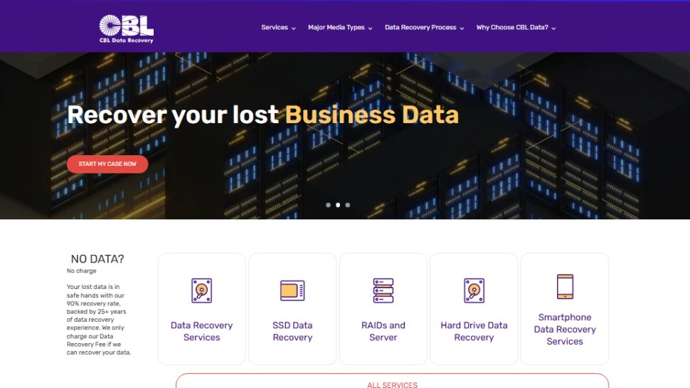 Website screenshot of CBL Data Recovery (July, 2025)