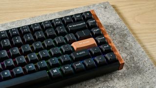 The Keychron K2 HE keyboard in black and wood effect