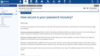 Image shows a Mail.com security email about password recovery.