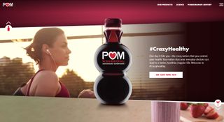 POM Wonderful homepage displaying a health drink bottle