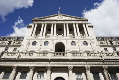 Low angle view of Bank of England on a bright sunny day