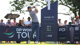 Paul Casey on the first tee at the Porsche Singapore Classic