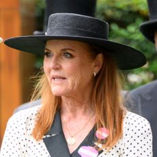 Sarah Ferguson wears a black and white polka dot dress to Royal Ascot 2025