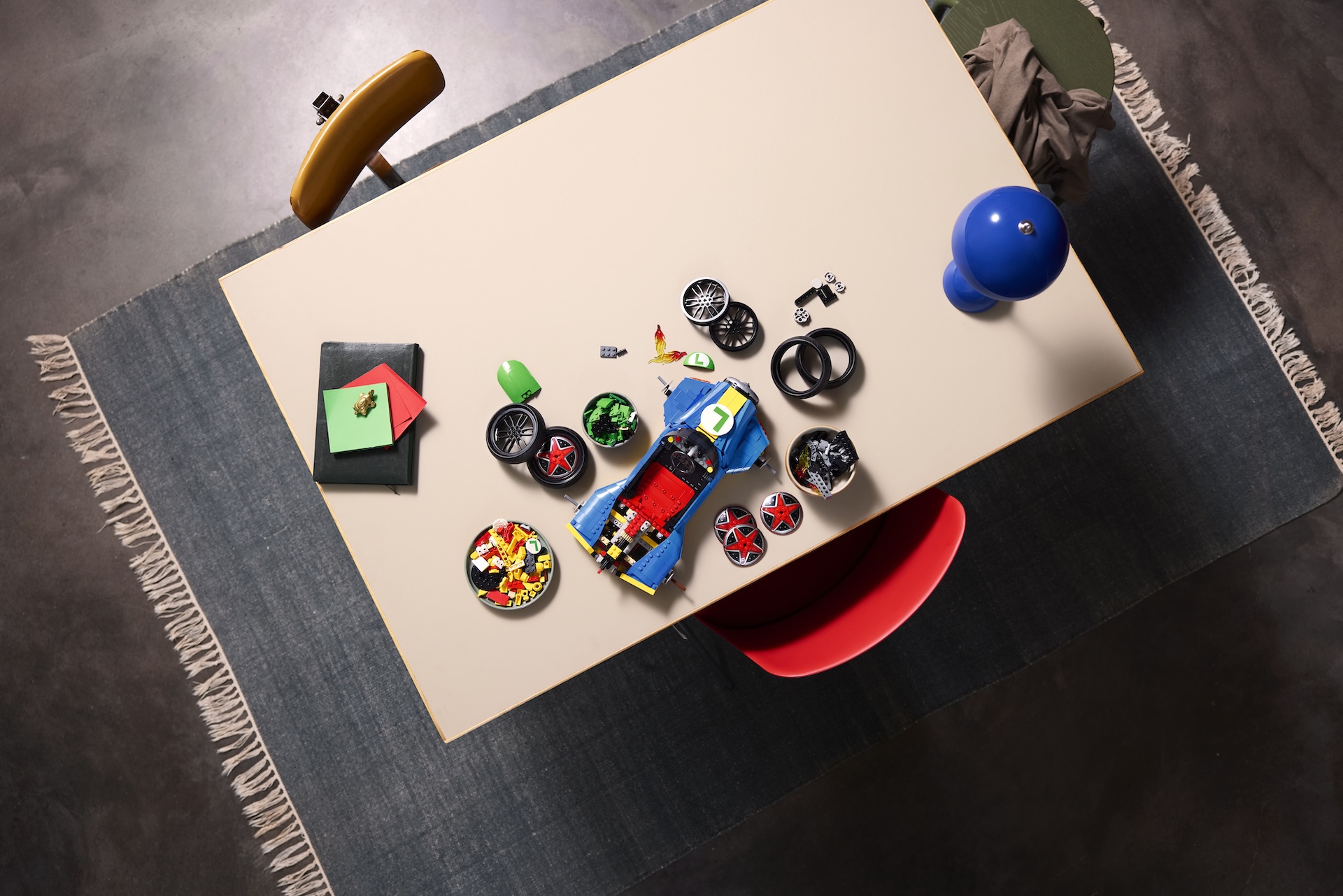 Different angles of the LEGO Luigi Mario Kart set 