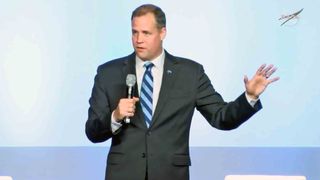 NASA Administrator Jim Bridenstine speaks at the International Space Station Research and Development Conference in Atlanta on July 31, 2019. 