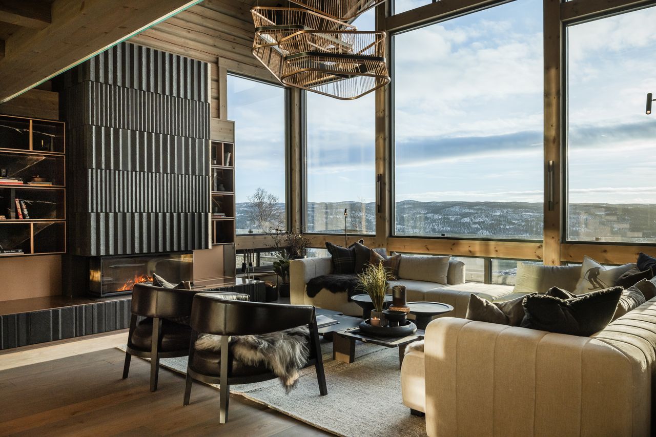 Interior shots of a modern and sleek ski chalet in Geilo