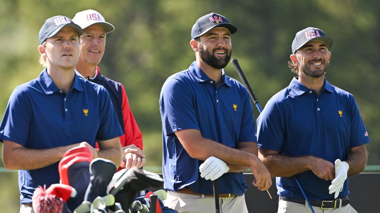 Russell Henley, Ted Scott, Scottie Scheffler and Max Home during a practice round for the Presidents Cup