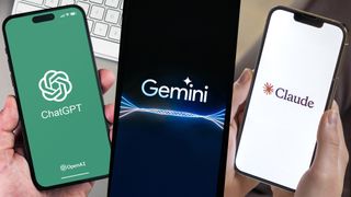 AI ChatGPT vs. Gemini vs. Claude logos on phones