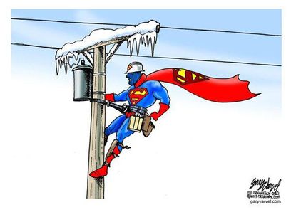 Editorial cartoon winter weather Superman