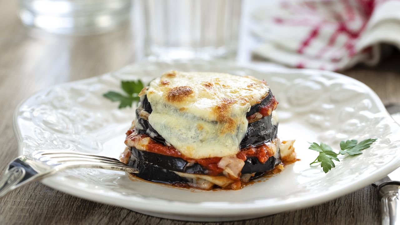 Roasted aubergine stacks