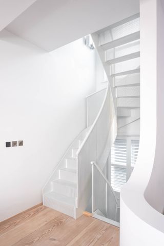 swooping white staircase